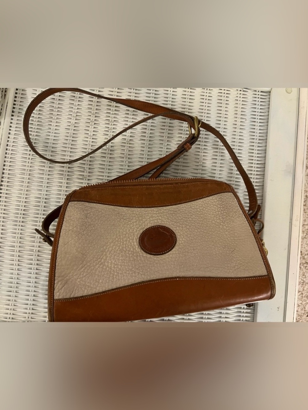 Dooney & Bourke All-Weather vintage two tone cream/tan Leather crossbody bag